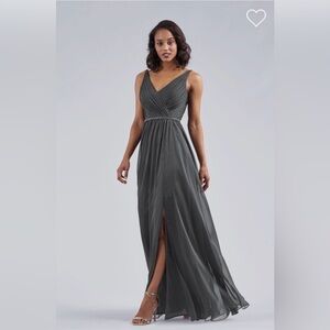 Belsoie Tiffany Chiffon Long Bridesmaid  or Graduation Dress with V-neckline